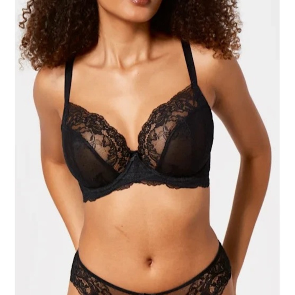 Panache Bra Ana Underwire Side Support Plunge Unlined Lace Black